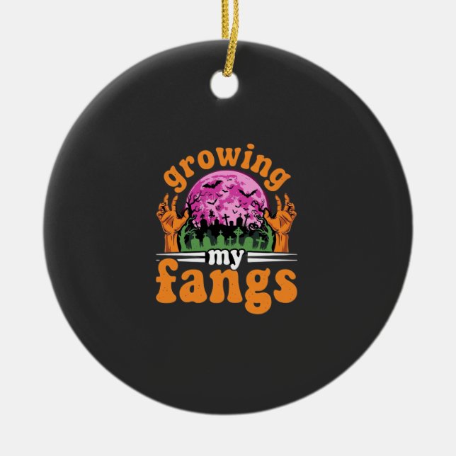 Growing My Fangs Halloween Vampire Design_1 Ceramic Tree Decoration (Front)