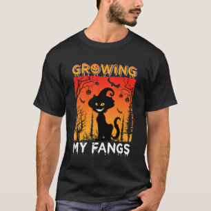 Growing my fangs scary black cat bat Pumpkin tree T-Shirt