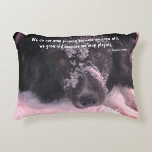 Growing Old Inspirational Quote Border Collie  Decorative Cushion