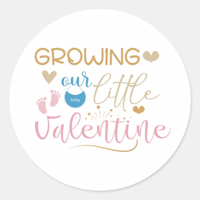 Growing Our Little Valentine, Pregnancy Announce Classic Round Sticker (Front)