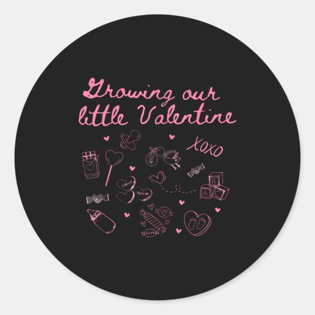 Growing Our Little Valentine Pregnancy Announcemen Classic Round Sticker (Front)