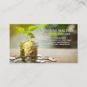 Growing Plant in Jar of Coins   Finance Business Card