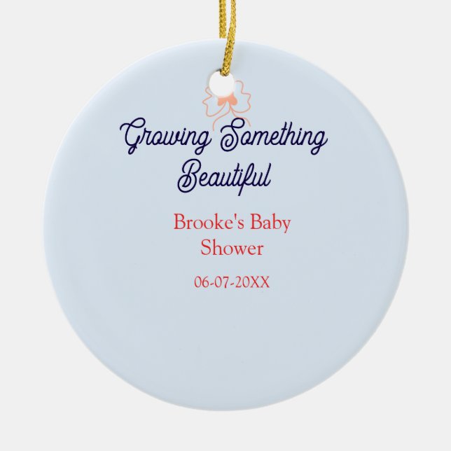 growing something beautiful peach bow baby shower  ceramic tree decoration (Front)