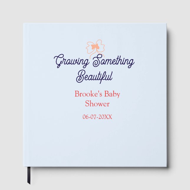 growing something beautiful peach bow baby shower  guest book (Front)