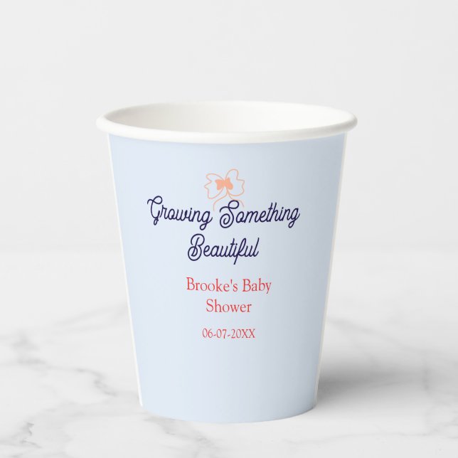 growing something beautiful peach bow baby shower  paper cups (Front)