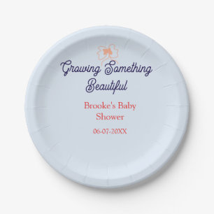 growing something beautiful peach bow baby shower paper plate