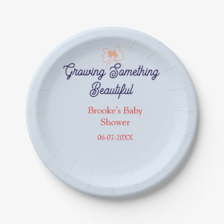 growing something beautiful peach bow baby shower  paper plate