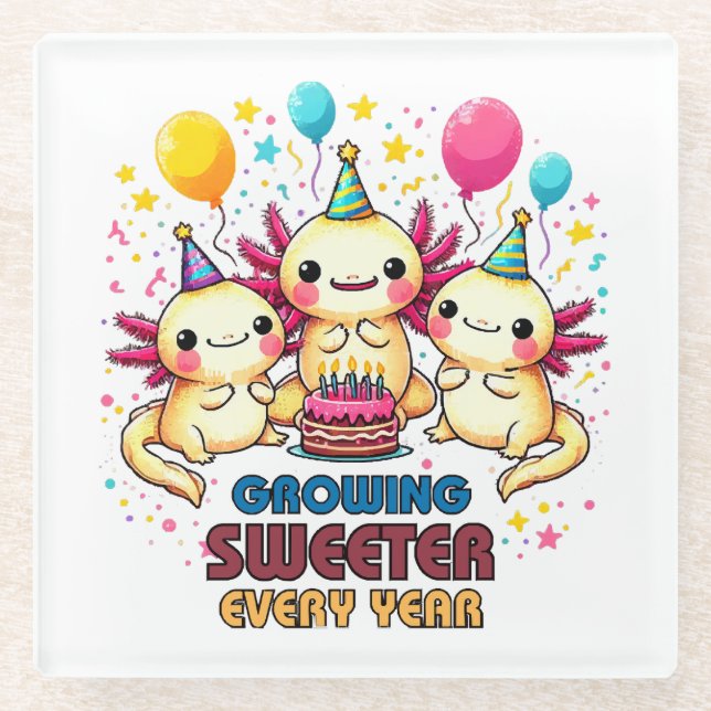Growing Sweeter with Every Year  Glass Coaster (Front)
