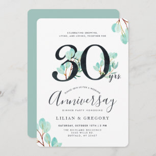 Growing Together 30th Anniversary Eucalyptus Theme Invitation