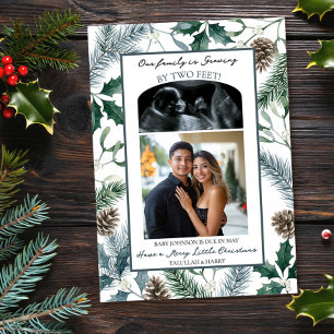 Growing Two Feet Watercolor Christmas Baby Reveal Holiday Card