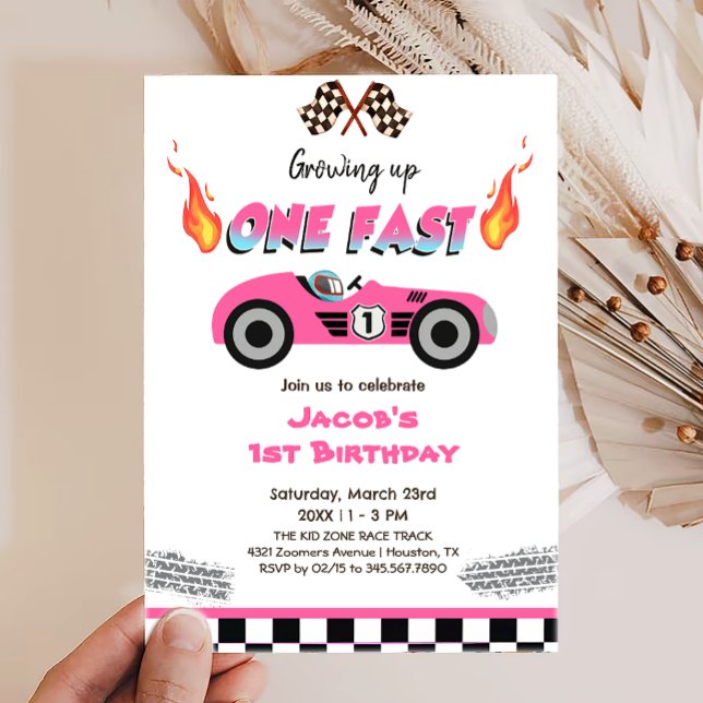 Growing Up One Fast Red Race Car 1st Birthday Invitation (Creator Uploaded)