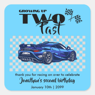 Growing Up To Fast 2nd birthday Blue Sports Car Square Sticker
