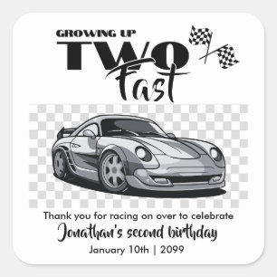 Growing Up To Fast 2nd birthday  Modern Race Car Square Sticker