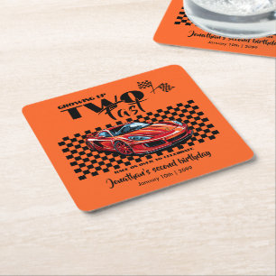 Growing Up To Fast 2nd birthday Red Sports Car Square Paper Coaster