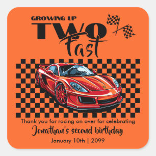 Growing Up To Fast 2nd birthday Red Sports Car Square Sticker