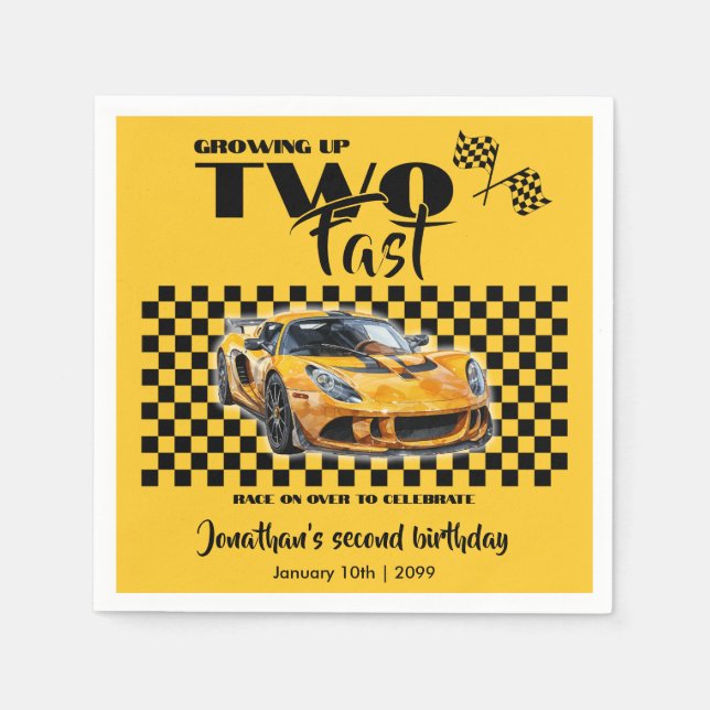 Growing Up To Fast 2nd birthday  Yellow Sports Car Napkin (Front)