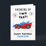 Growing Up Two Fast 2nd Birthday Kids Racing Cars Card<br><div class="desc">Growing Up Two Fast 2nd Birthday Kids Racing Cars Birthday Card Greeting Card features a cute and colourful racing cars with the text "Growing up two fast!" in modern typography script accented with the number 3 and doodles. Below "Happy Birthday" personalise with your name and add your custom message on...</div>