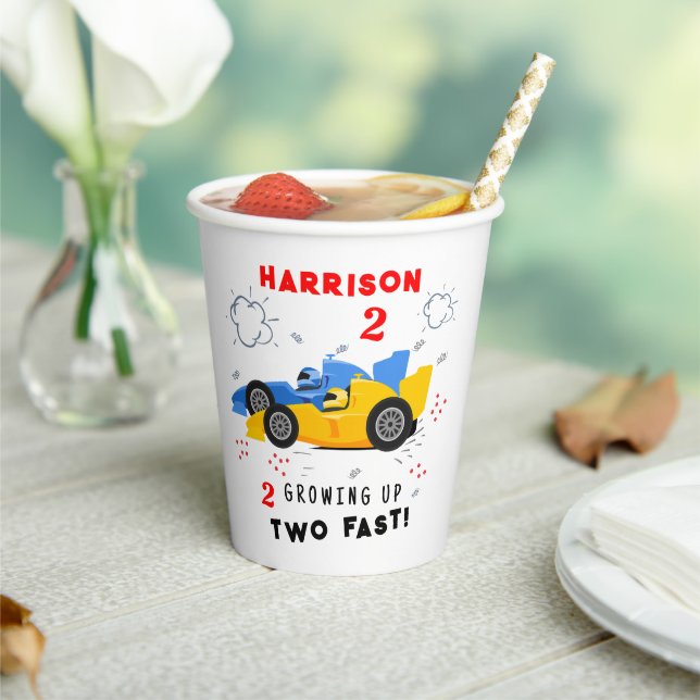 Growing Up Two Fast 2nd Birthday Kids Racing Cars Paper Cups (Insitu)