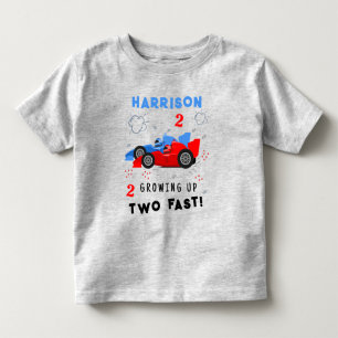 Growing Up Two Fast 2nd Birthday Kids Racing Cars Toddler T-Shirt