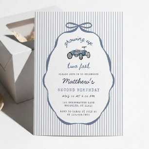 Growing Up Two Fast Blue Pinstripe Birthday Announcement