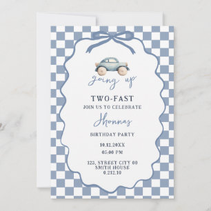 Growing Up Two Fast blue retro birthday invitation