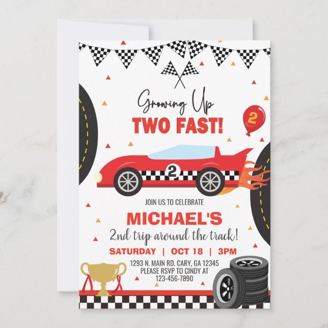 Growing up Two fast boy 2nd birthday invite. Invitation (Front)