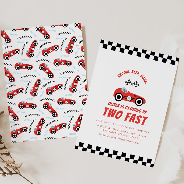 Growing up Two Fast - Car Racing Theme Birthday Invitation (Creator Uploaded)