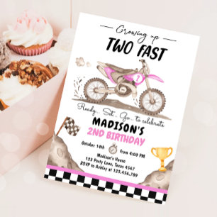 Growing Up Two Fast Dirt Bike Biking Girl Birthday Invitation