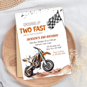 Growing Up Two Fast Dirt Bike Boy 2nd Birthday Invitation