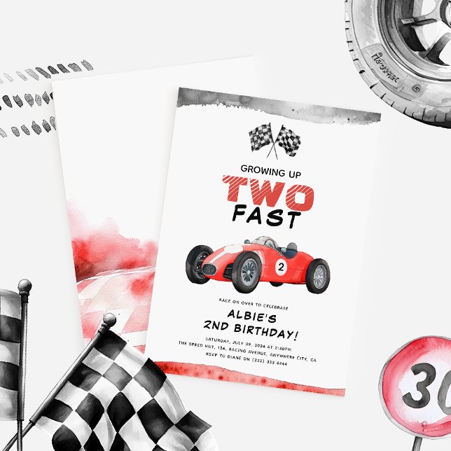 Growing Up TWO Fast Little Racer 2nd Birthday Invitation (Creator Uploaded)