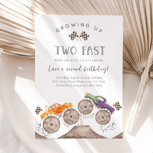 Growing Up Two Fast Monster Truck Birthday Invitation