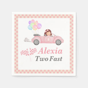 Growing Up Two Fast Pink Race Car Girl 2nd bday Napkin