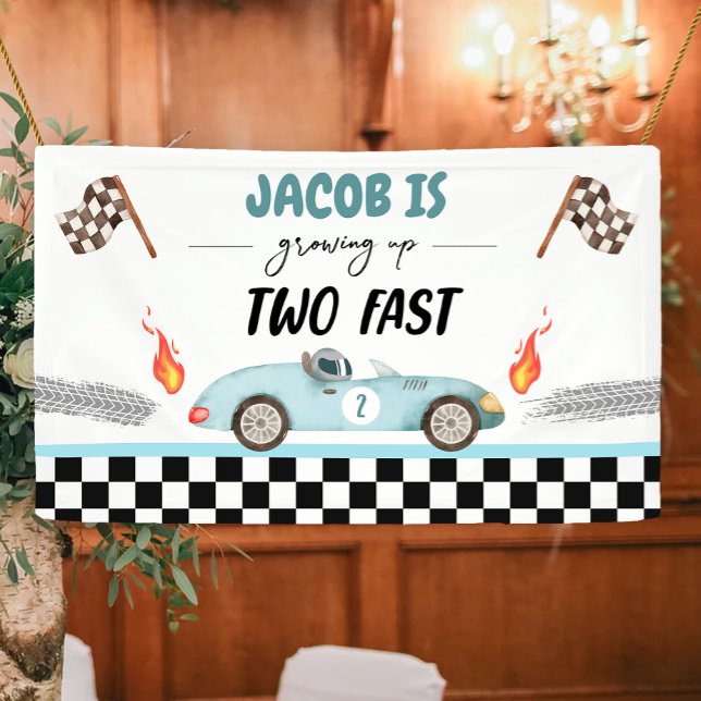 Growing Up Two Fast Race Car 2nd Birthday Backdrop Banner (Creator Uploaded)