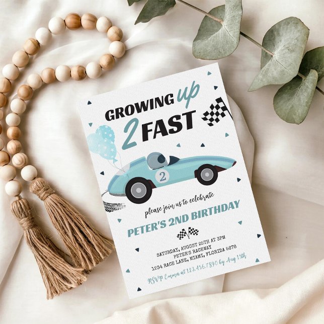 Growing Up Two Fast Race Car 2nd Birthday Invitation (Creator Uploaded)