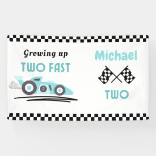 Growing Up Two Fast Race Car Boy 2nd birthday Banner