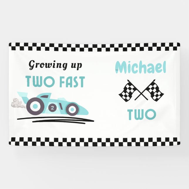 Growing Up Two Fast Race Car Boy 2nd birthday Banner (Horizontal)