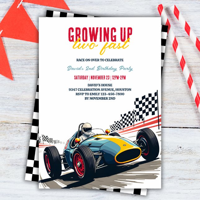 Growing Up Two Fast Race Car Boy 2nd Birthday Invitation (Growing Up Two Fast Race Car Boy 2nd Birthday Invitation)