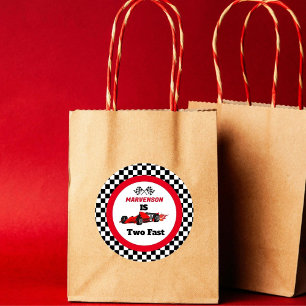 Growing UP TWO Fast  Race Car Boy 2nd Birthday Pap Classic Round Sticker