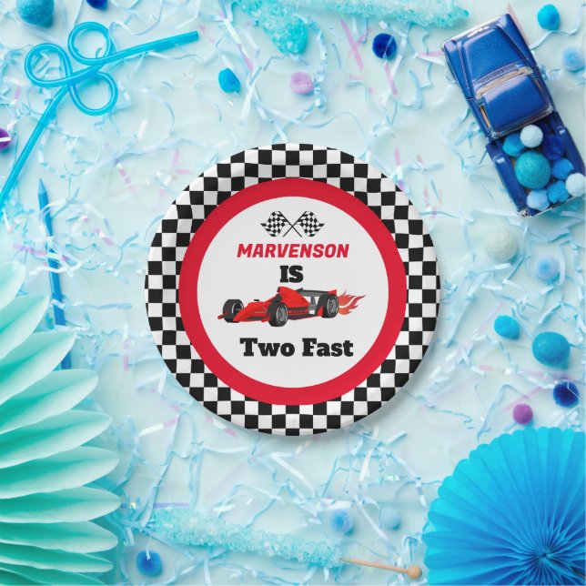Growing UP TWO Fast  Race Car Boy 2nd Birthday Pap Paper Plate (Party)