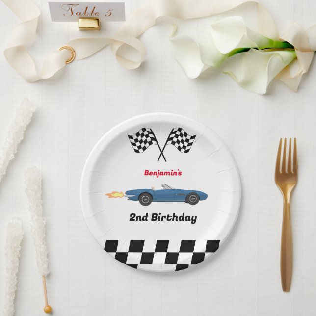 Growing UP TWO Fast  Race Car Boy 2nd Birthday Paper Plate (Wedding)