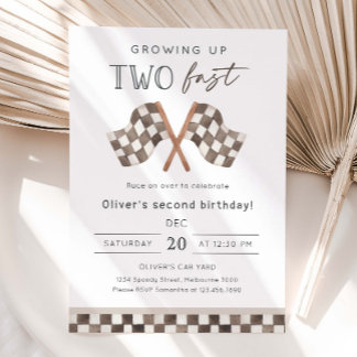 Growing Up Two Fast Racing 2nd Birthday Party Invitation