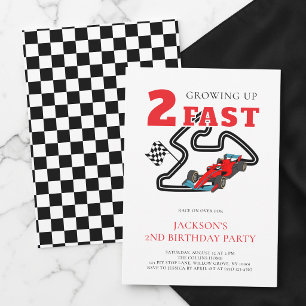 Growing Up Two Fast Red Car Boy 2nd Birthday Party Invitation