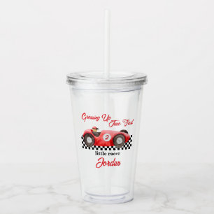 Growing up Two Fast Red Race Car 2nd Birthday Acrylic Tumbler