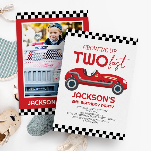 Growing Up Two Fast Red Race Car 2nd Birthday Invitation (Creator Uploaded)