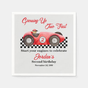 Growing up Two Fast Red Race Car 2nd Birthday Napkin