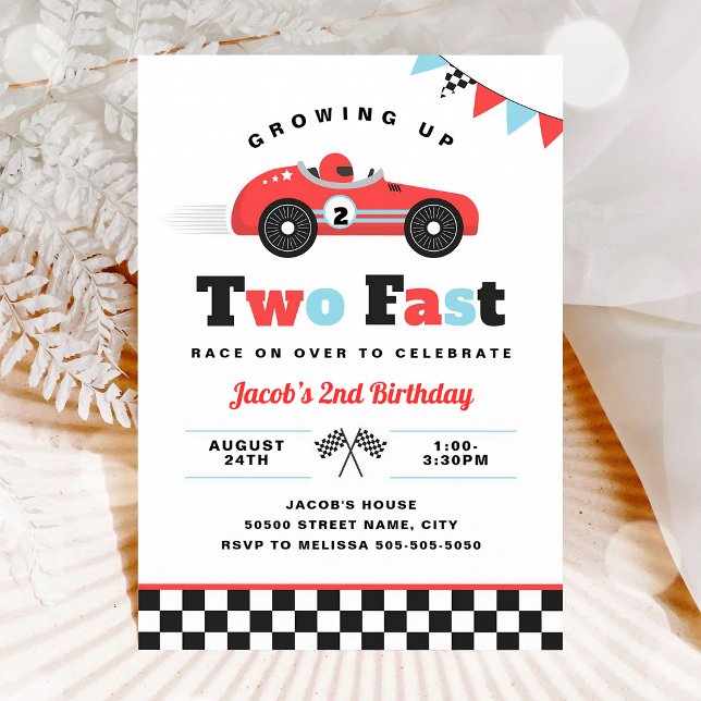 Growing Up Two Fast Red Race Car 2nd Invitation (Creator Uploaded)