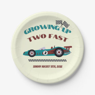 Growing Up Two Fast Retro Race Car Second Birthday Paper Plate