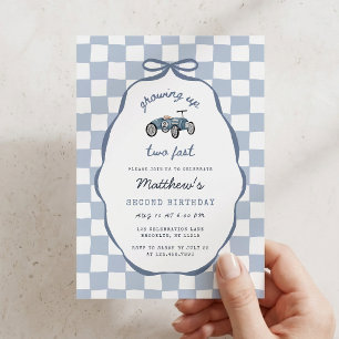 Growing Up Two Fast Vintage Car Second Birthday Announcement