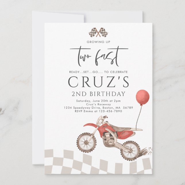 Growing Up Two Fast Yellow Dirt Bike Boy Birthday Invitation (Front)