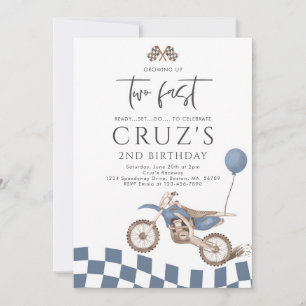 Growing Up Two Fast Yellow Dirt Bike Boy Birthday  Invitation